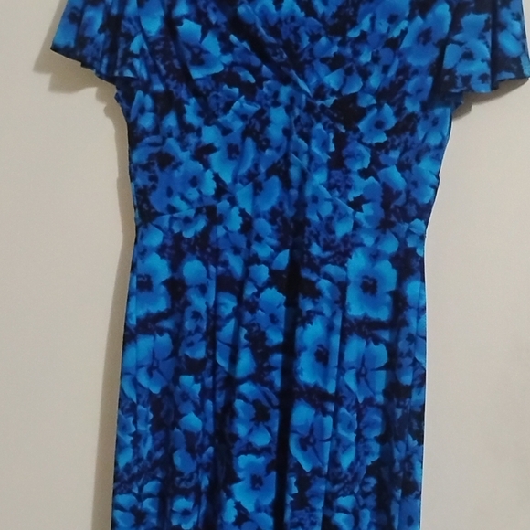 Chaps By Ralph Lauren Floral Crossover Surplice Dress-Blue  Moc Wrap Jersey - Picture 2 of 16